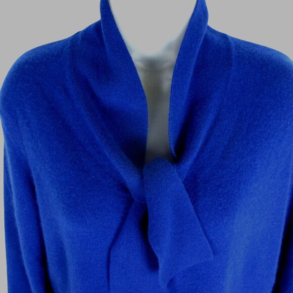 Jones New York Blue 100% Cashmere Bow Tie Neck Sweater Size XL Luxury Classic - Picture 3 of 7